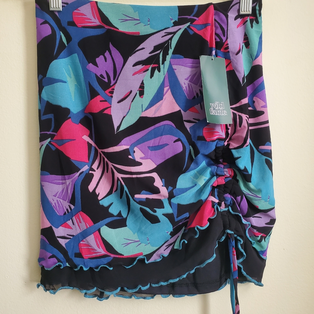 Wild Fable Women's Leaf Print Swim Sarong - Black and Multicolor